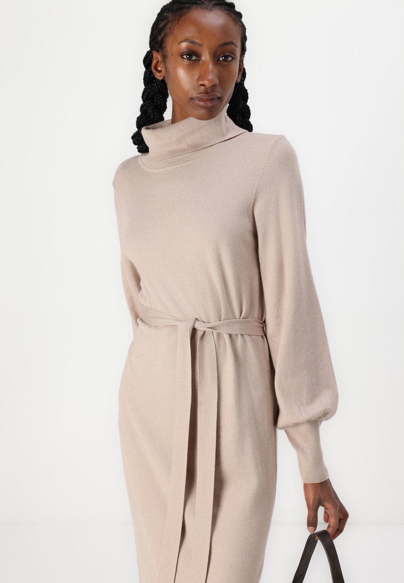 VILA VIAMANDA TURTLE NECK DRESS - Jumper dress - natural melange/beige -  Zalando.co.uk