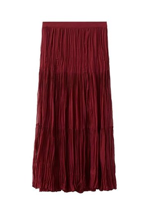 Dolg bordo krilo z naborki in večnivojskim dizajnom ter elastičnim pasom, izdelano iz lahkega blaga.