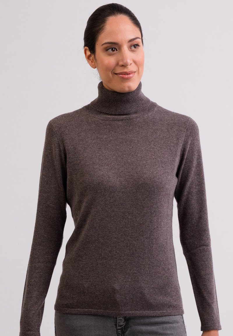 CASH-MERE CASH-MERE ROLLKRAGEN PULLOVER - Strickpullover - taupe melange
