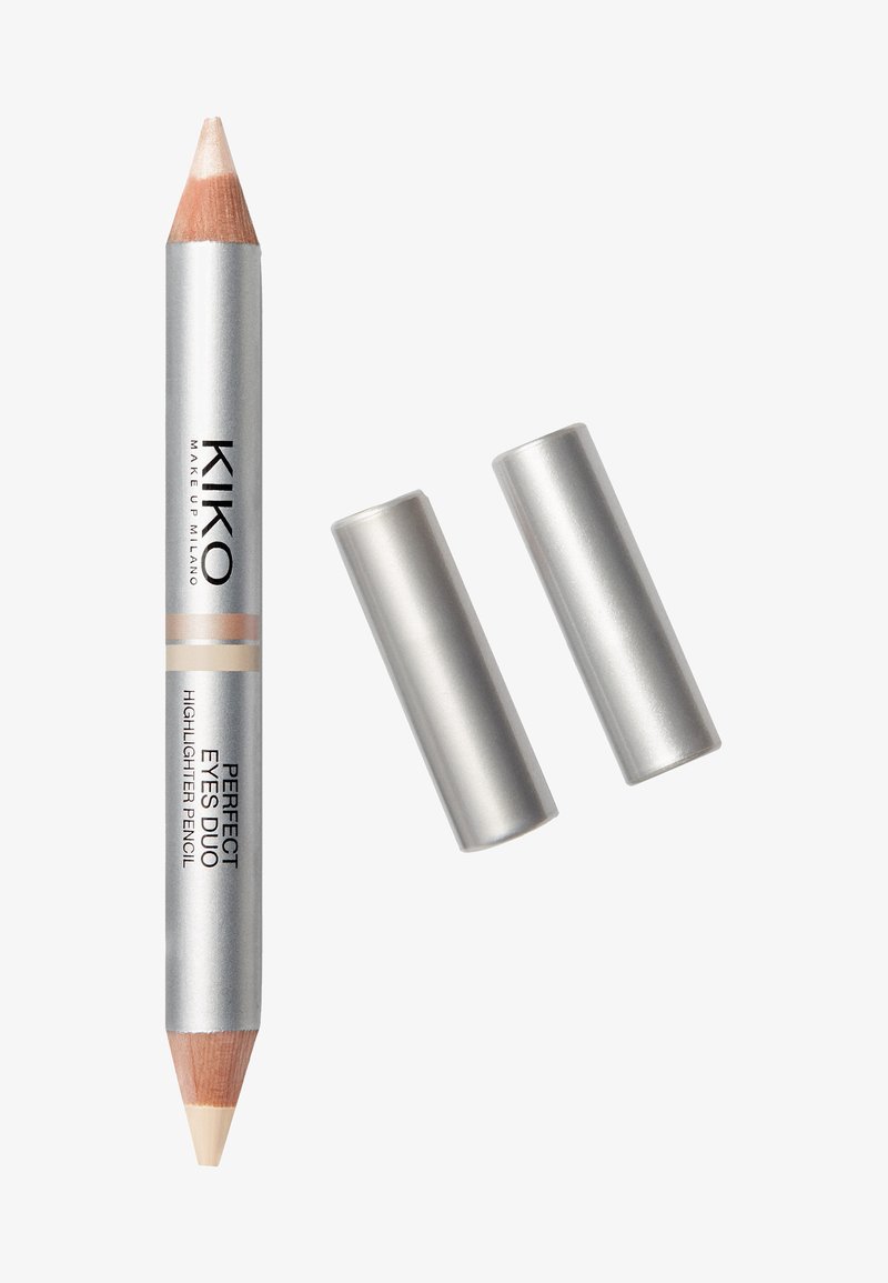 Doppelseitiger Textmarkerstift mit metallic-silbernem Gehäuse. Ein Ende hat eine pfirsichfarbene Spitze, das andere Ende ist hellbeige.