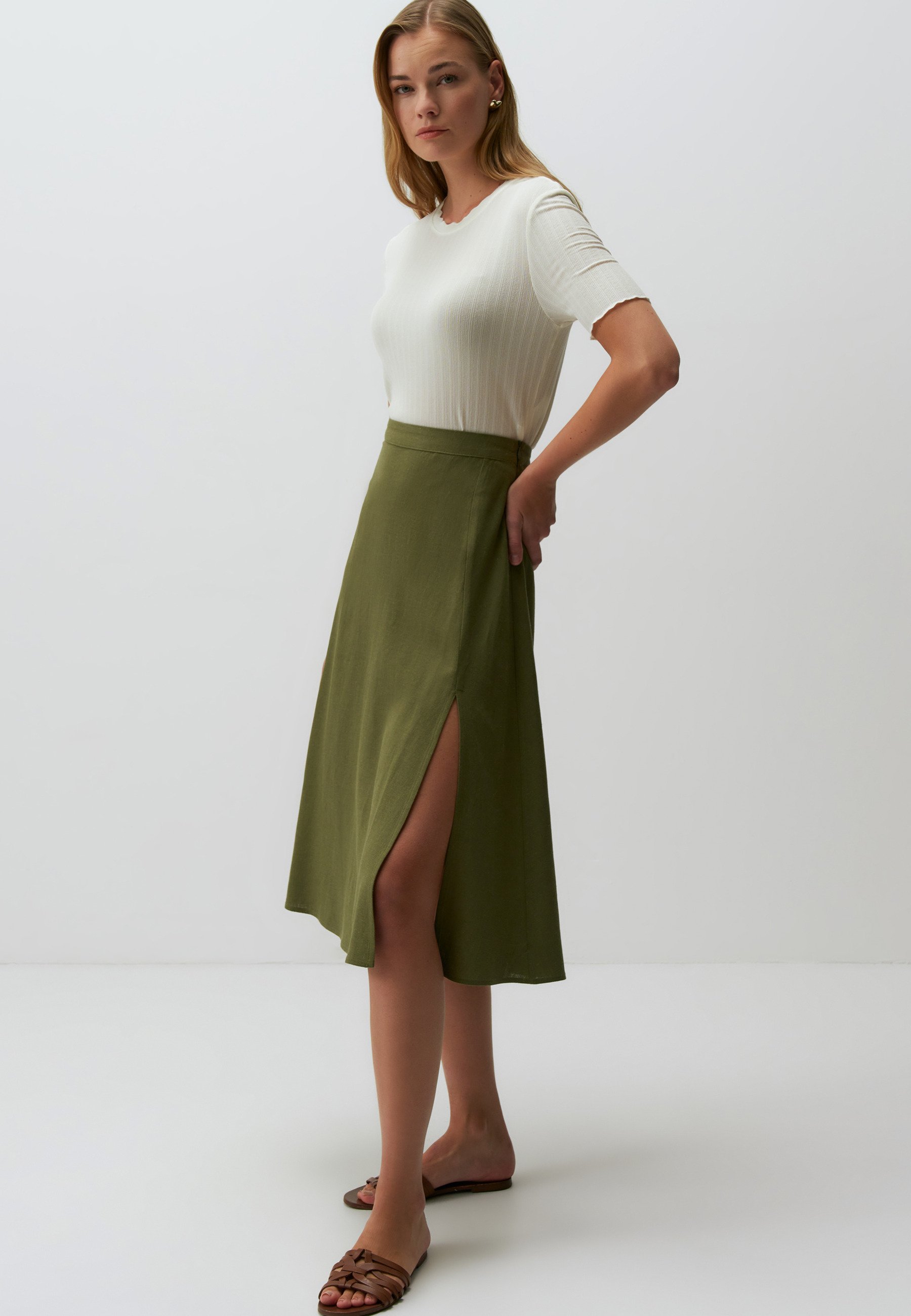 Jimmy Key HIGH WAIST MIDI - A-Linien-Rock - khaki - Zalando