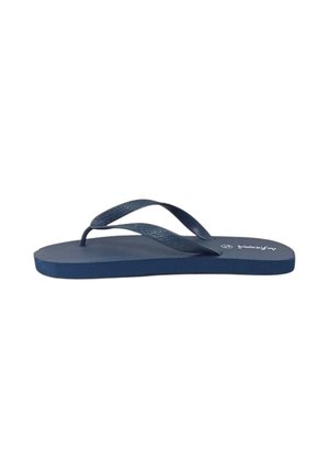 Sandalo infradito blu navy singolo con cinturini testurizzati e suola piatta, visto di lato su sfondo bianco semplice.