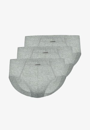 Graue Baumwollslips im Dreierpack, mit klassischem Schnitt, elastischem Bund und dezenten Steppdetails.