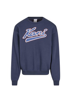 Laivasilmäinen collegepaita, jossa on valkoinen ja punainen kirjoitettu logo "Kani" edessä. Ribbaatut hihansuut ja helma, valmistettu pehmeästä kankaasta.