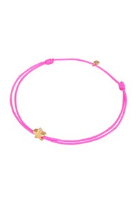 Rosa snoddarmband med en guldstjärna som accent, knuten design, justerbar stängning och slät textur.