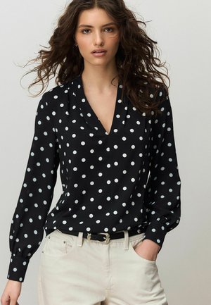 REGULAR FIT LONG SLEEVE - Bluse - black white spot