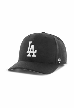 Zwarte baseballpet met wit geborduurd "LA"-logo aan de voorkant en klein "'47"-logo aan de zijkant.