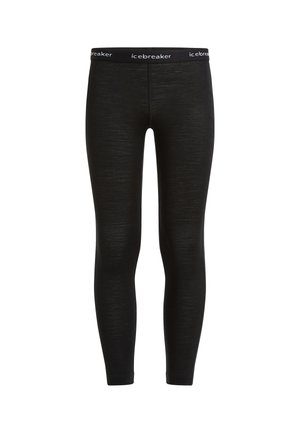 Sorte tætsiddende termoleggings med elastik i taljen med mærket "icebreaker", vist opretstående på en hvid baggrund.