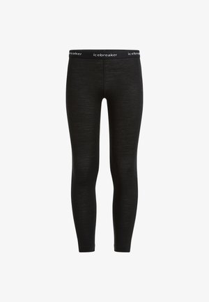 Leggings termici neri aderenti con una fascia elastica con il marchio "icebreaker", mostrati in posizione eretta su sfondo bianco.