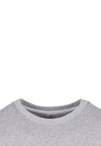 Graues Baumwoll-T-Shirt mit Rundhalsausschnitt und kurzen Ärmeln. Der Stoff wirkt weich mit einer glatten Textur und ohne sichtbare Muster.