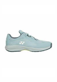 Light blue running shoe with a textured upper, gray accents, and a white midsole. Features a rubber outsole for traction and stability.