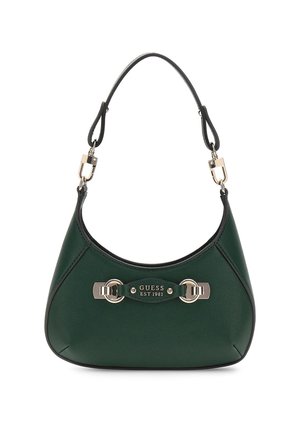 Zaļš teksturēts rokassomu ar izliekta formu, kas papildināta ar zelta elements un logo akcentu. Regulējams plecu siksna vielseitīgas nēsāšanas iespējām.