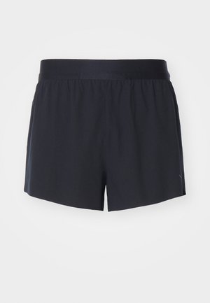 Shorts de sport noirs avec une taille élastique et une texture lisse. Présente une coupe droite et ajustée. Pas de motifs ou d'accents visibles.