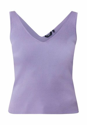 Lavende kleurige geribbelde tanktop met een diepe V-hals, brede banden en een aansluitende pasvorm. Gemaakt van rekbaar materiaal voor optimaal comfort.