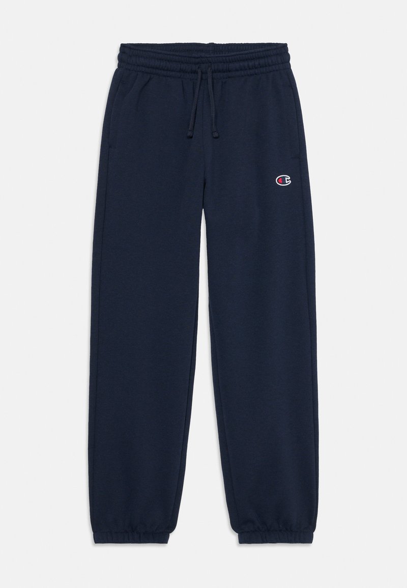 Marineblauwe joggingbroek van een katoenmix, met een elastische tailleband en trekkoord, en boorden aan de enkels. Klein logo op de dij.