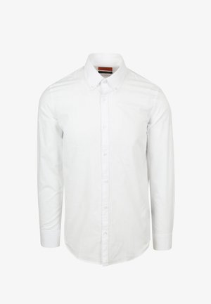 Witte lange mouwen shirt gemaakt van soepel stof, met een button-down kraag, voorste knopen en knoopmanchetten.
