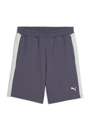 Mørkegrå atletikshorts med lysegrå sidepaneler og elastisk linning, med et lille hvidt Puma-logo på venstre ben.