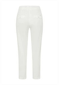 Witte broeken met een slim fit, voorzien van een recht pijpdesign, twee achterzakken met knoopsluitingen en een gladde stofstructuur.