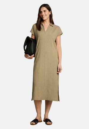 TOM TAILOR, MIDI-KLEID MIT POLOKRAGEN - Freizeitkleid - olive white structure