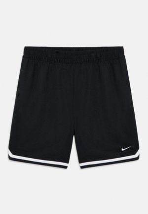 Sorte atletikshorts med elastisk talje, hvid kant på kanten og lille hvid Nike swoosh-logo på venstre ben.