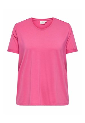 Rosa kortärmad t-shirt med rund halsringning, avslappnad passform och mjuk textur. Enkel design utan mönster eller dekorationer.