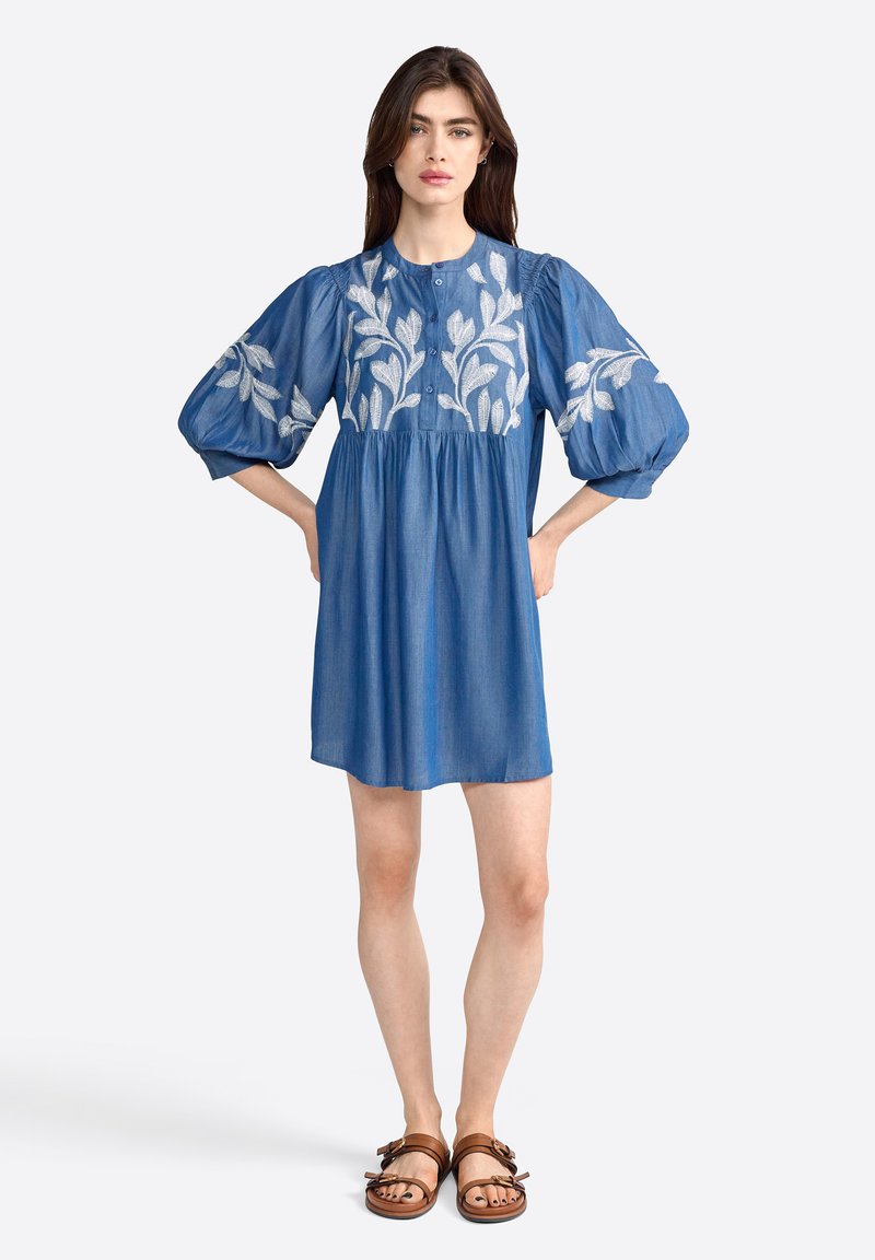 royal blue denim dress Royal Patch Denim Dress in Light Medium Blue-Tabacco for Women