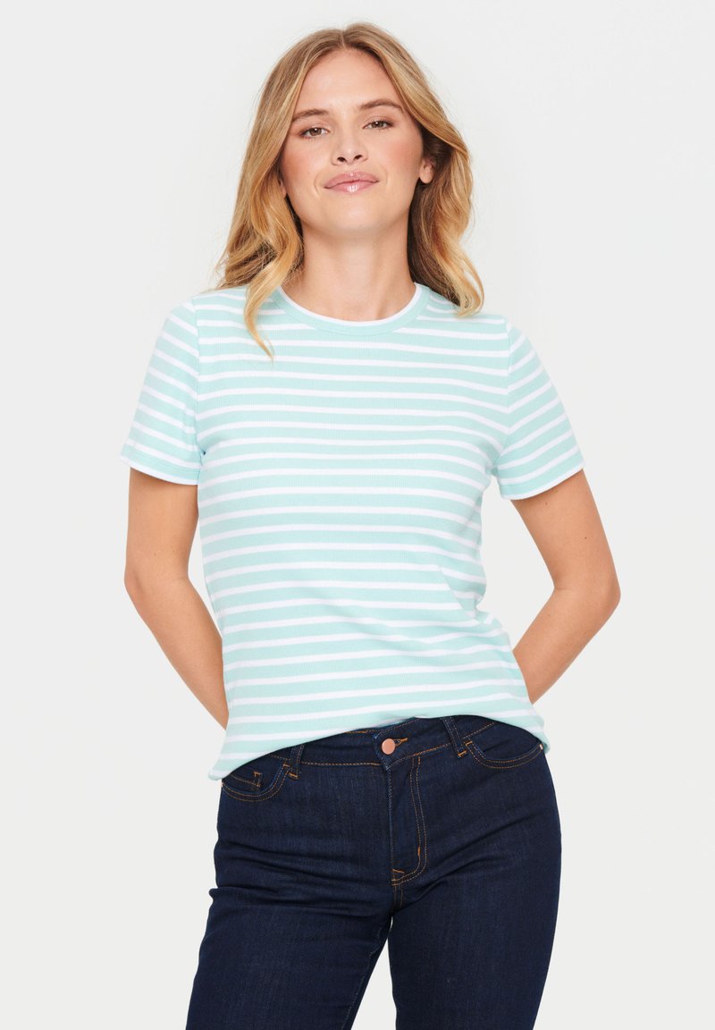 Saint Tropez ASTER SS STRIPE - Marškinėliai su spaudiniu - pastel turquoise