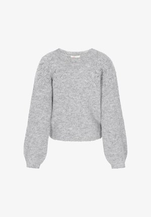 Hallitatud hall sall, mis on valmistatud pehmest ja kohevast materjalist. Omab lillelist tikandit varrukatel, laiad puffvarrukad ja ümmargune kaelus.