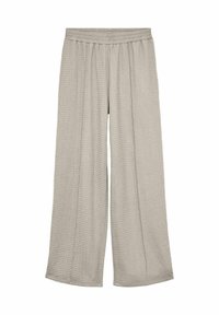 Pantaloni a gamba larga grigio chiaro realizzati in un tessuto testurizzato, con vita elasticizzata e design morbido.