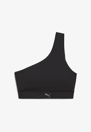 Ühe õlaga must spordibrasiir, mis on valmistatud siledast kangast ja millel on lai elastne riba. Alumises osas on väike hall logo.