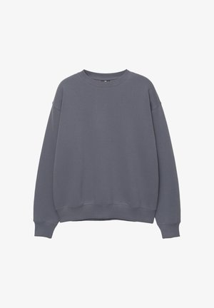 Gray sweatshirt made of soft cotton blend, featuring a round neck, long dropped sleeves, and ribbed cuffs and hem for a relaxed fit.