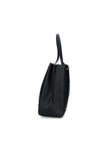 Bolso tote de cuero negro con un diseño holgado. Presenta una textura suave, asas dobles y acentos de hardware en plata.