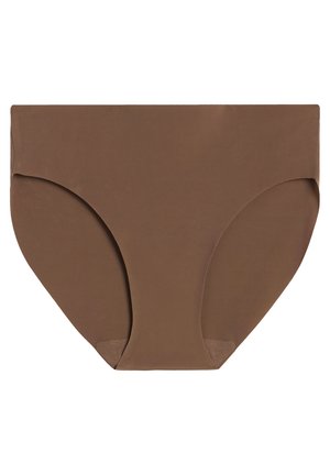 Bruine mid-rise onderbroek met een gladde textuur, voorzien van een naadloos ontwerp en een gebogen snit bij de benen voor comfort en pasvorm.