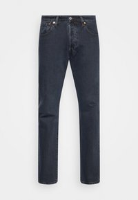 Mörkblå denimjeans med rak passform, design med fem fickor, knappgylf och subtila sömndetaljer på fickor och midjeband.