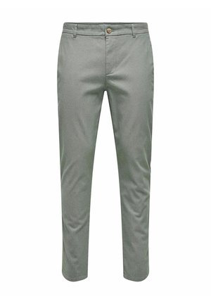 Lichtgroene chino's met een gestructureerde afwerking, rechte pasvorm en een enkele knoopsluiting bij de taille. Voorzien van voortassen en een strakke uitstraling.