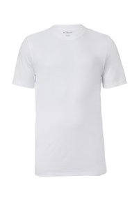 Weißes Kurzarm-T-Shirt aus Baumwolle. Mit Rundhalsausschnitt, normaler Passform und dezentem Branding auf der Vorderseite. Weiche Textur.