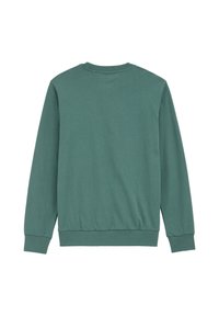 Groene langemouw sweatshirt van zacht katoen. Voorzien van een ronde halslijn en ribgebreide boorden en onderkant. Eenvoudig, effen kleur zonder patronen.