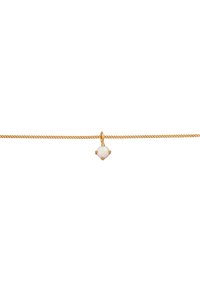 Goldkette mit einer einfachen Kette und einem opalfarbenen Anhänger in Form eines vierzackigen Sterns mit einem hellblauen und weißen schimmernden Farbton.