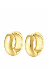 Gouden hoops met een gladde, gepolijste afwerking en een gestroomlijnd, rond ontwerp. De oorbellen hebben een veilige haaksluiting.