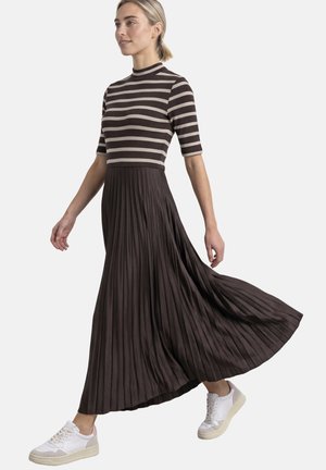 Street One, MIDI DRESS WITH PLEATED SKIRT AND STRIPES - Robe de jour - black coffee