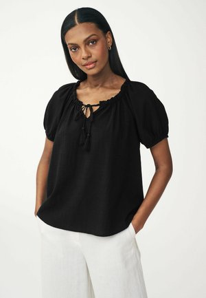 SHORT SLEEVE TIE NECK BARDOT REGULAR FIT - Blusa - black