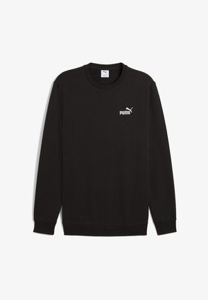 Black sweatshirt made of soft material, featuring a crew neck, long sleeves, and a small white PUMA logo on the chest. Simple design.