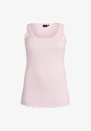 Heleroosa varrukateta soonikuga topp pitsist ääristega kaelusel ja varrukasälkudel ning lainelise äärega.