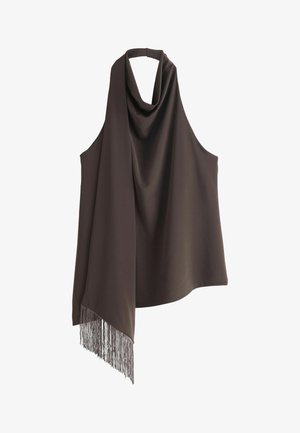 Next, REGULAR FIT - SLEEVELESS HALTER NECK FRINGE SCARF TOP . - Blouse - chocolate brown