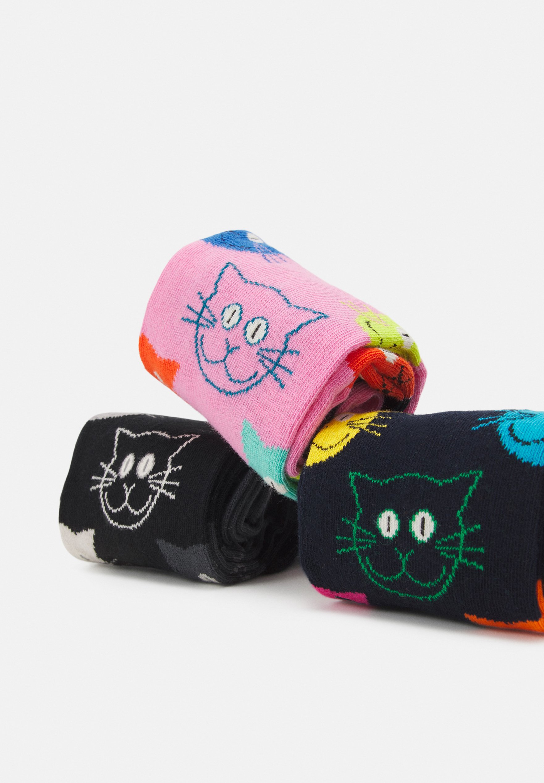 Happy Socks 3-Pack Mixed Cat Socks Set, farbenfrohe und verspielte, Socken für Männer und Frauen, Mehrfarbig (36-40
