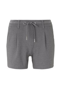 Shorts décontractés gris avec une taille à cordon, des passants pour ceinture et un design de tissu simple et lisse.