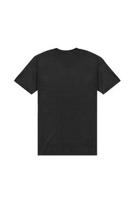 Sort bomulds T-shirt med korte ærmer, rund hals og en glat tekstur. Bagsiden er enkel uden logoer eller mønstre.