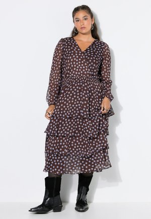 Studio Untold, MIDIKLEID, BEQUEMER SHAPE, CHIFFON, DOTS - Jurk - pine brown