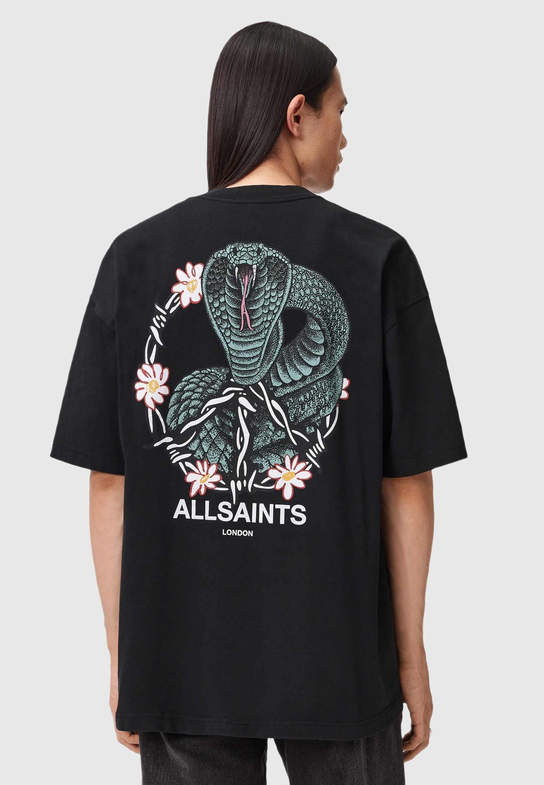 AllSaints SNAKEBITE - Print T-shirt - washed black/black - Zalando