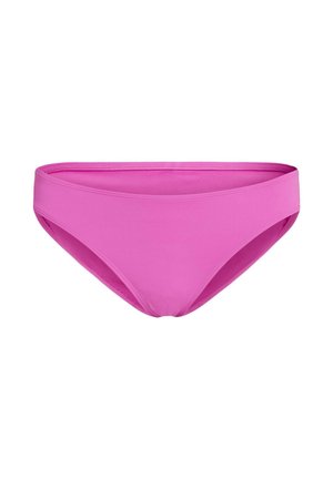 Pink bikiniunderdel med en glat, strækbar tekstur. Har en lav talje og bred taljebånd for komfort. Ingen mønstre eller hardware-detaljer.